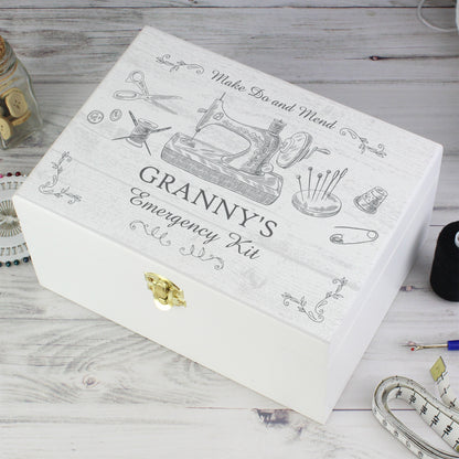 Personalised Sewing Kit White Wooden Keepsake Box - 22 x 16cm