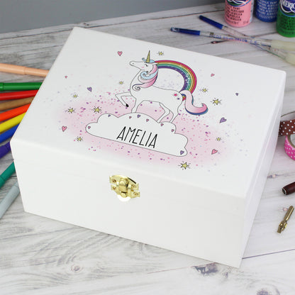 Personalised Unicorn White Wooden Keepsake Box - 22 x 16cm