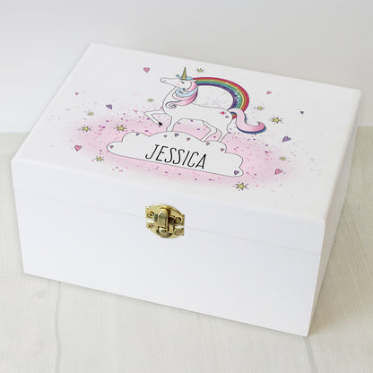 Personalised Unicorn White Wooden Keepsake Box - 22 x 16cm