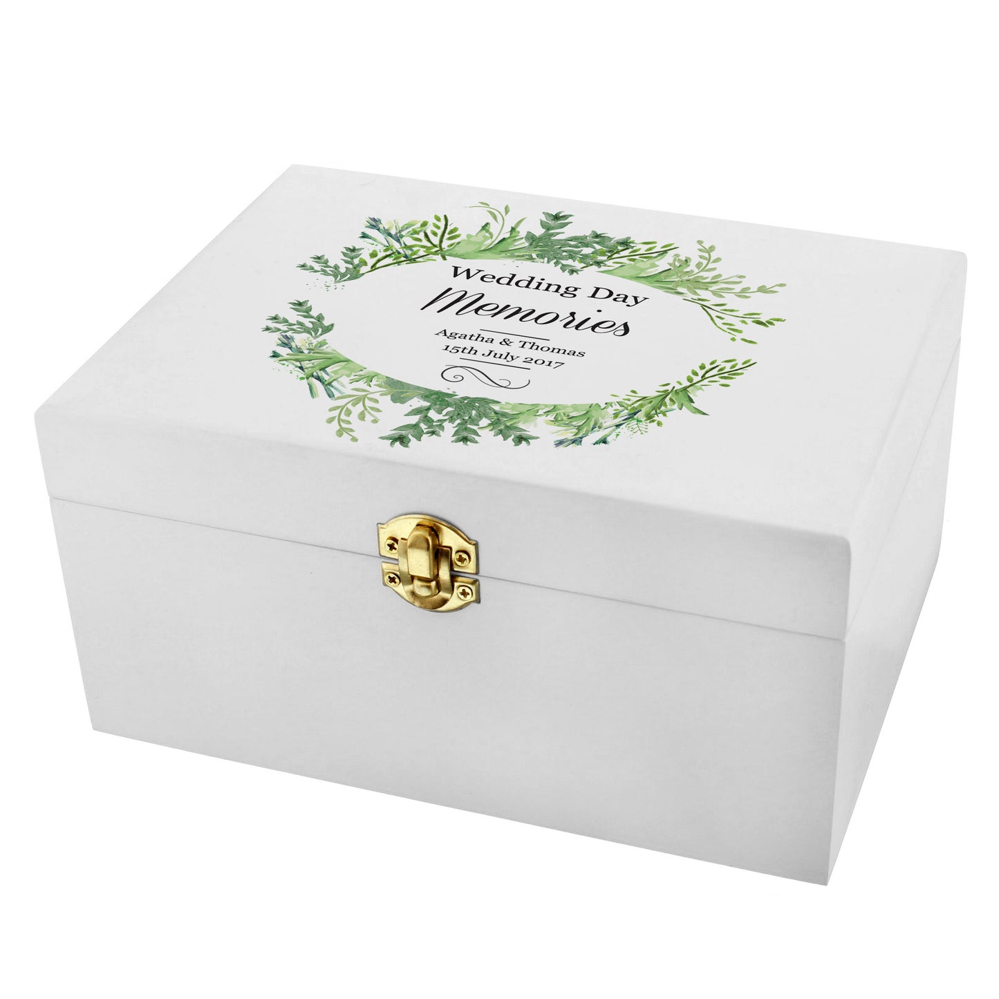 Personalised Fresh Botanical White Wooden Keepsake Box - 22 x 16cm