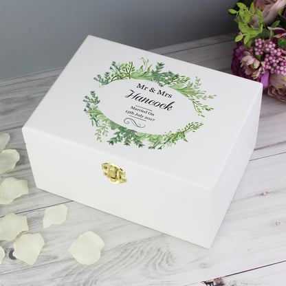 Personalised Fresh Botanical White Wooden Keepsake Box - 22 x 16cm