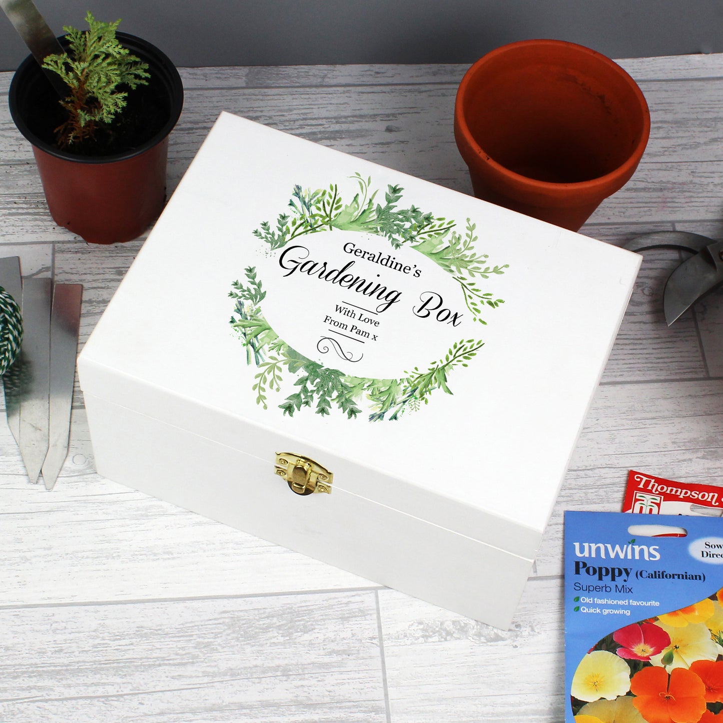 Personalised Fresh Botanical White Wooden Keepsake Box - 22 x 16cm