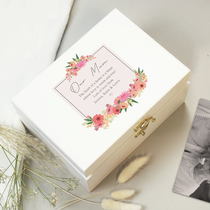 Personalised Floral Wishes White Wooden Keepsake Box - 22 x 16cm
