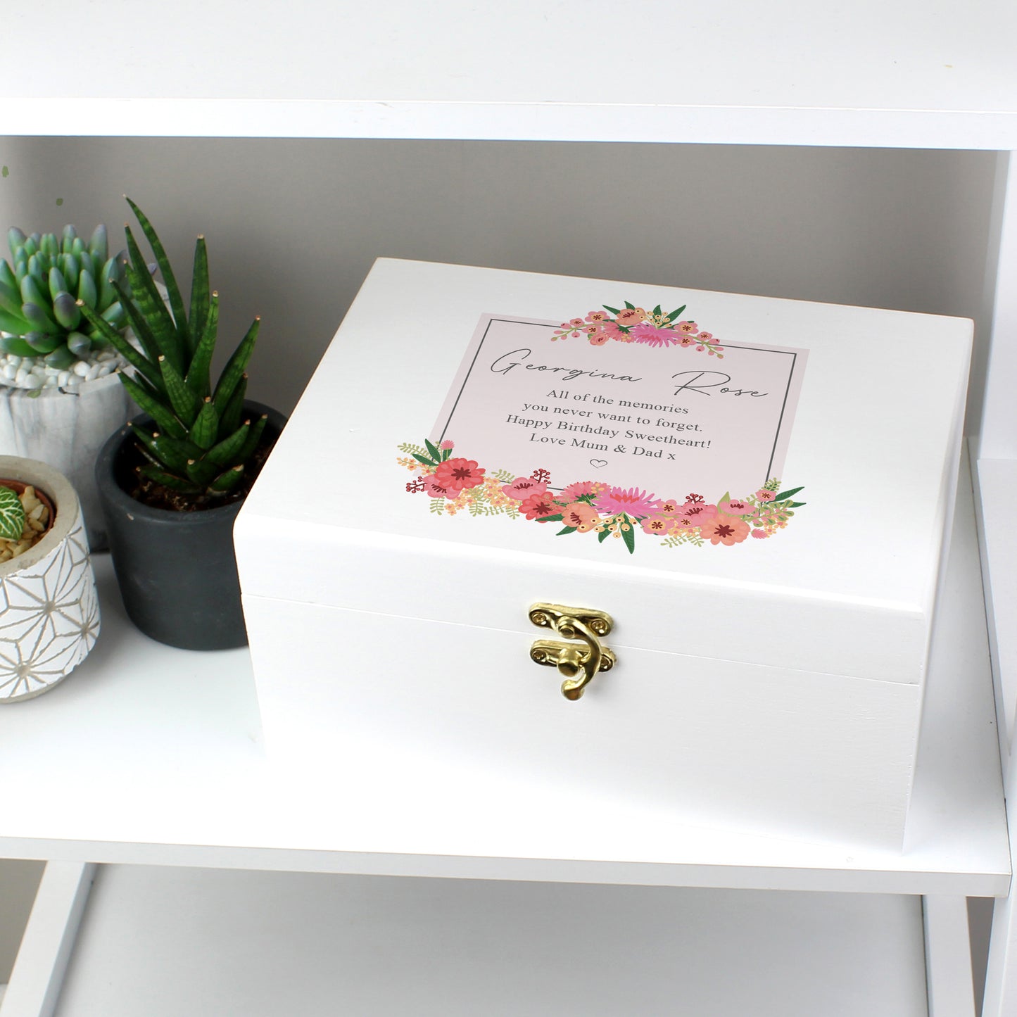 Personalised Floral Wishes White Wooden Keepsake Box - 22 x 16cm
