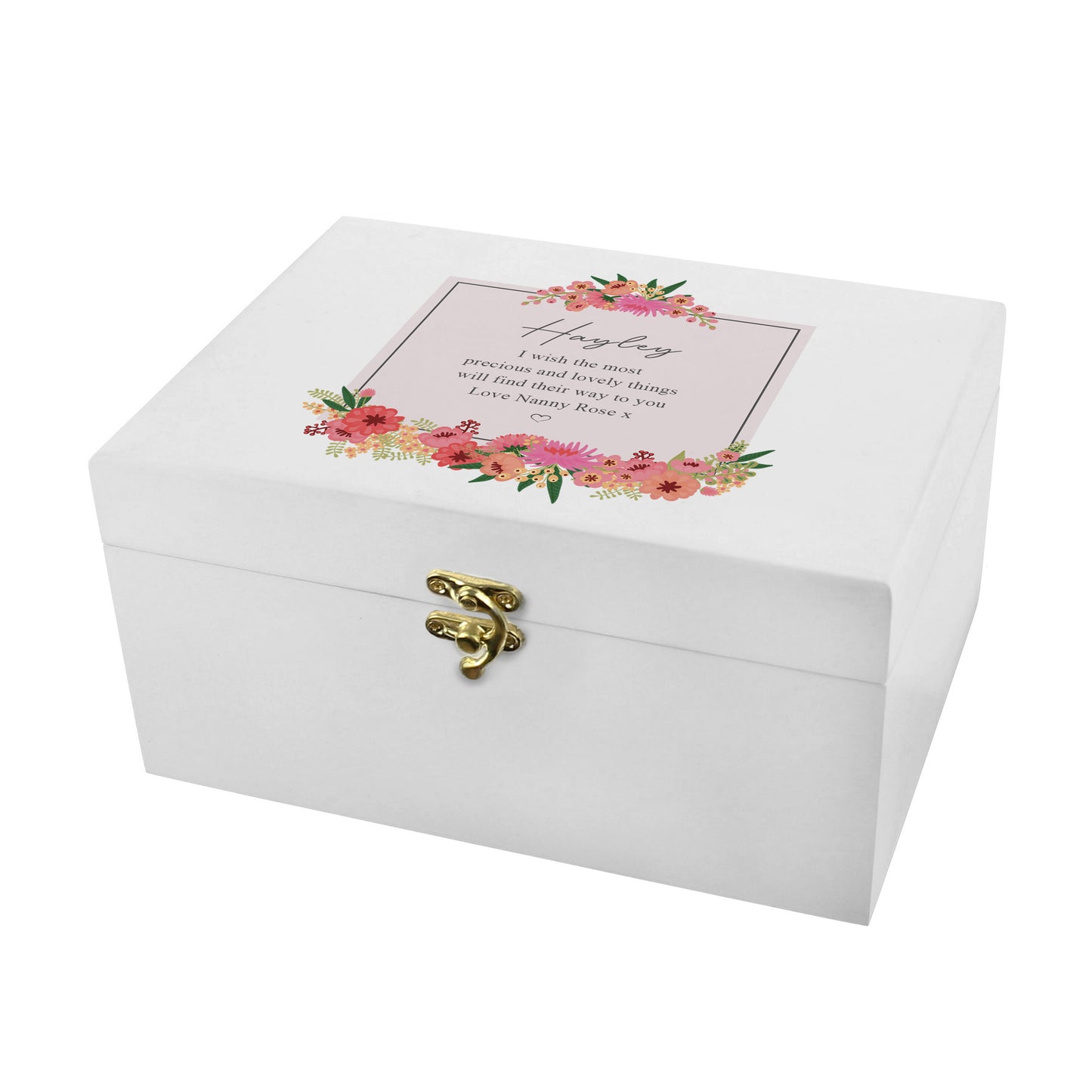 Personalised Floral Wishes White Wooden Keepsake Box - 22 x 16cm