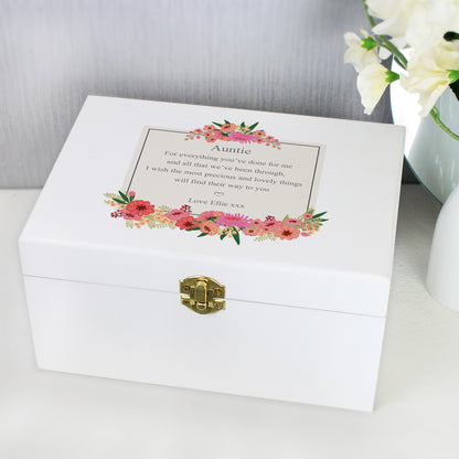 Personalised Floral Wishes White Wooden Keepsake Box - 22 x 16cm
