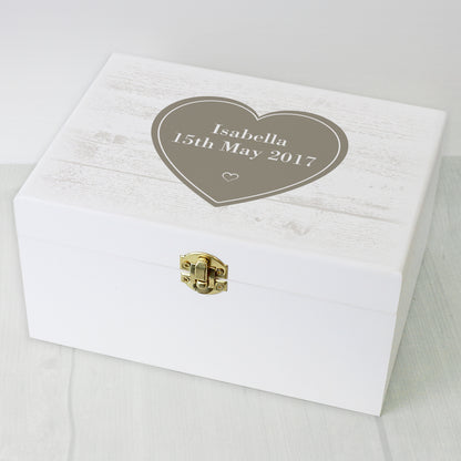 Personalised Rustic Heart White Wooden Keepsake Box - 22 x 16cm