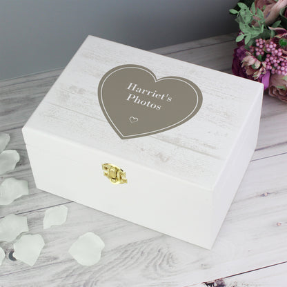 Personalised Rustic Heart White Wooden Keepsake Box - 22 x 16cm