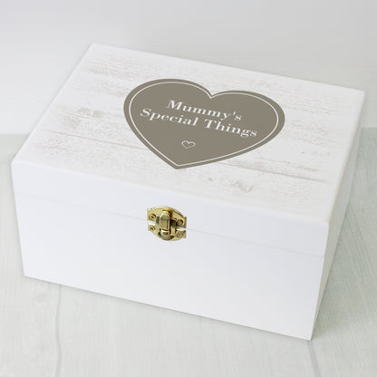 Personalised Rustic Heart White Wooden Keepsake Box - 22 x 16cm