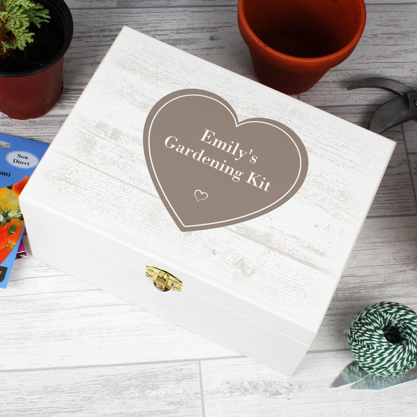 Personalised Rustic Heart White Wooden Keepsake Box - 22 x 16cm