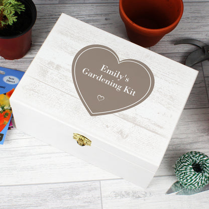 Personalised Rustic Heart White Wooden Keepsake Box - 22 x 16cm