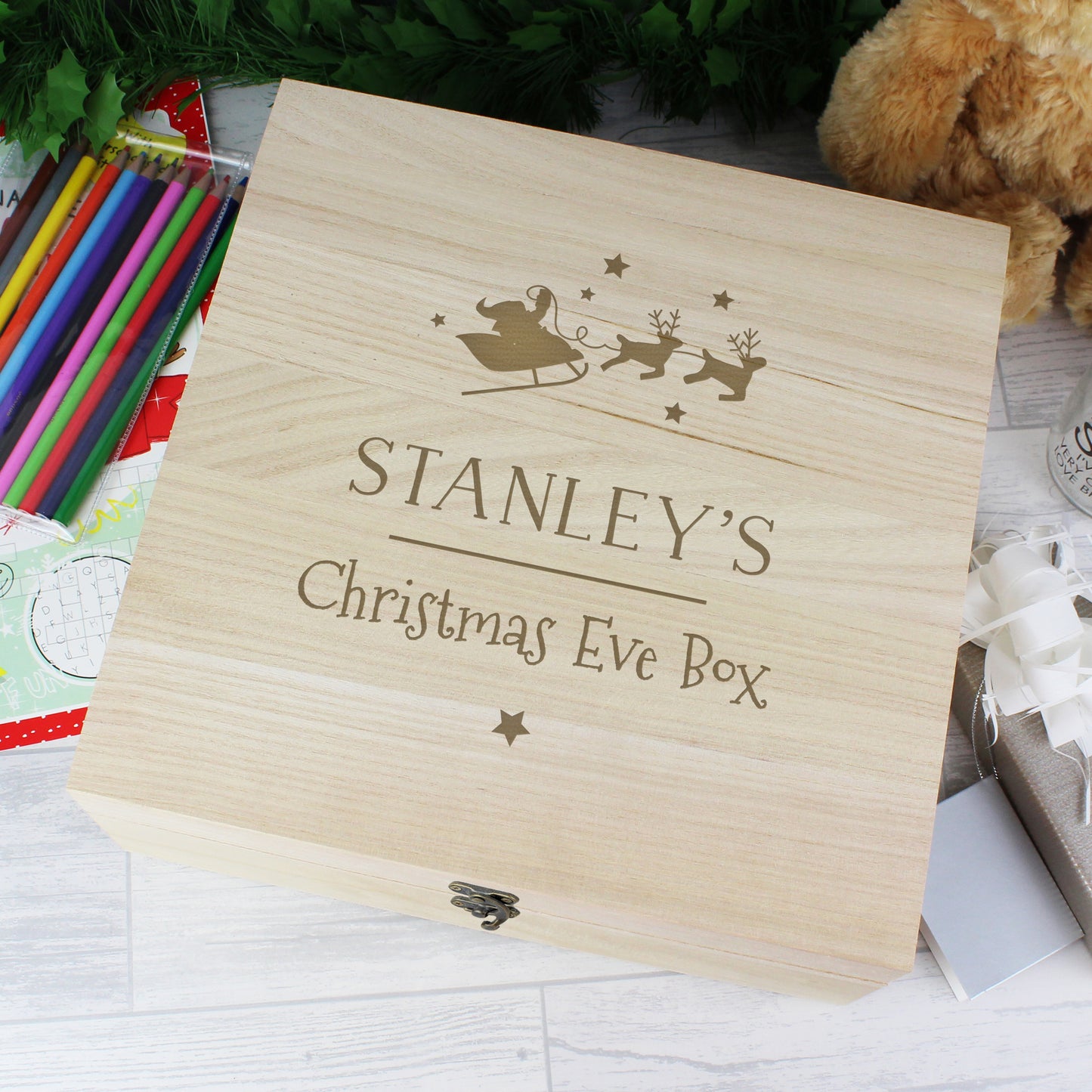 Personalised Large Wooden Christmas Eve Box - 28 x 28cm