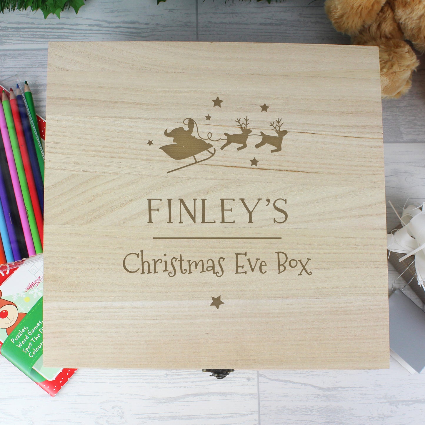 Personalised Large Wooden Christmas Eve Box - 28 x 28cm