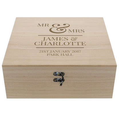 Personalised Mr & Mrs Large Wooden Keepsake Box - 28 x 28cm