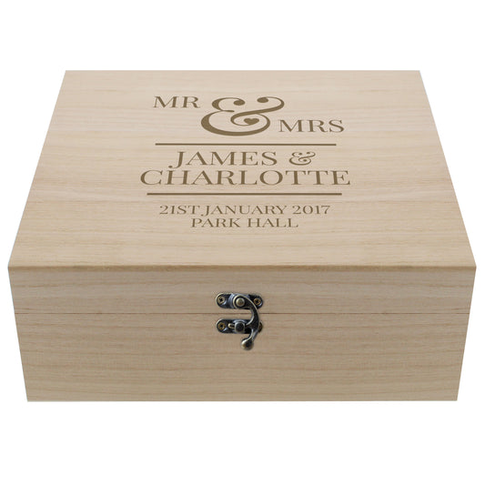 Personalised Mr & Mrs Large Wooden Keepsake Box - 28 x 28cm