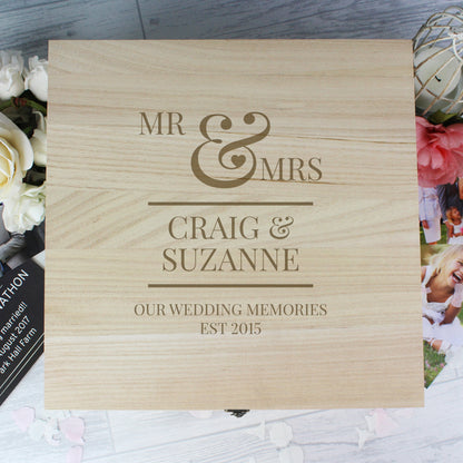 Personalised Mr & Mrs Large Wooden Keepsake Box - 28 x 28cm