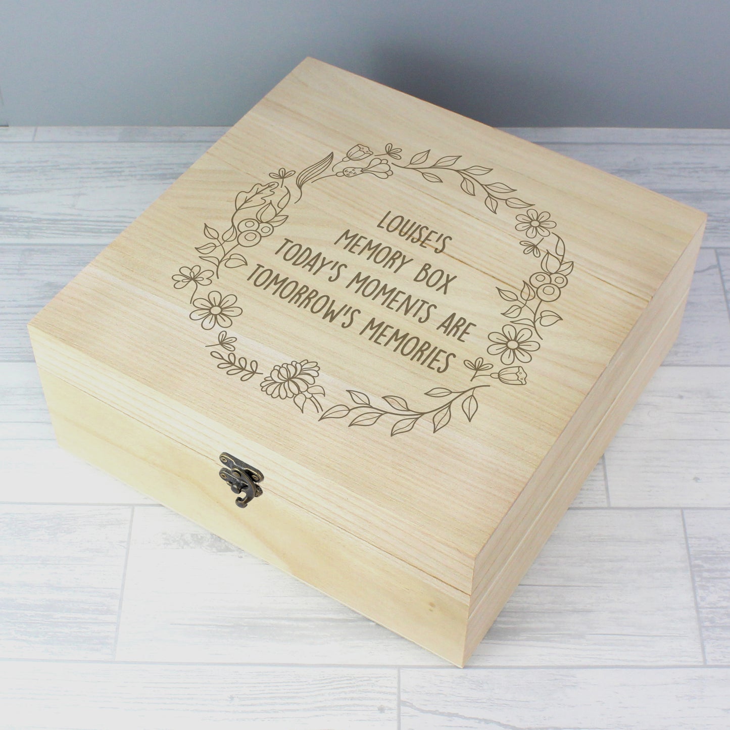 Personalised Floral Wreath Large Wooden Keepsake Box - 28 x 28cm