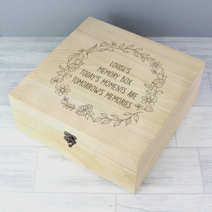 Personalised Floral Wreath Large Wooden Keepsake Box - 28 x 28cm