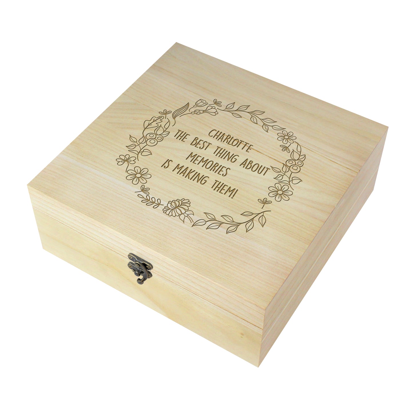 Personalised Floral Wreath Large Wooden Keepsake Box - 28 x 28cm