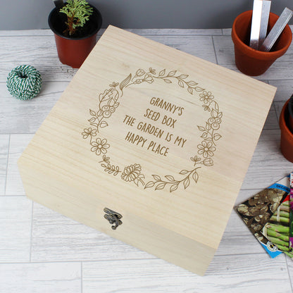 Personalised Floral Wreath Large Wooden Keepsake Box - 28 x 28cm