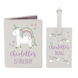 Personalised Baby Unicorn Cream Passport Holder & Luggage Tag Set