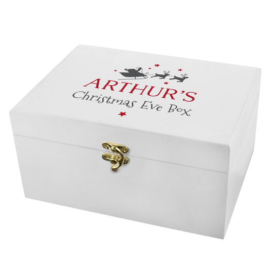 Personalised Christmas Eve White Wooden Box - 22 x 16cm