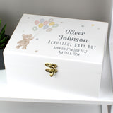 Personalised Teddy & Balloons White Wooden Keepsake Box
