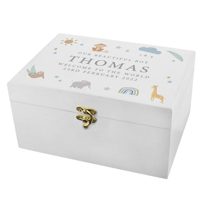 Personalised Safari Animals White Wooden Keepsake Box - 22 x 16cm