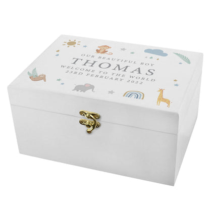 Personalised Safari Animals White Wooden Keepsake Box