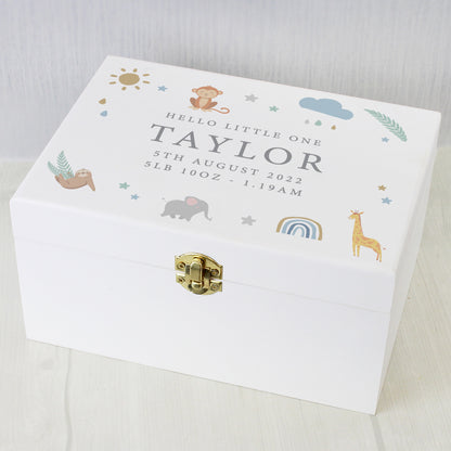Personalised Safari Animals White Wooden Keepsake Box