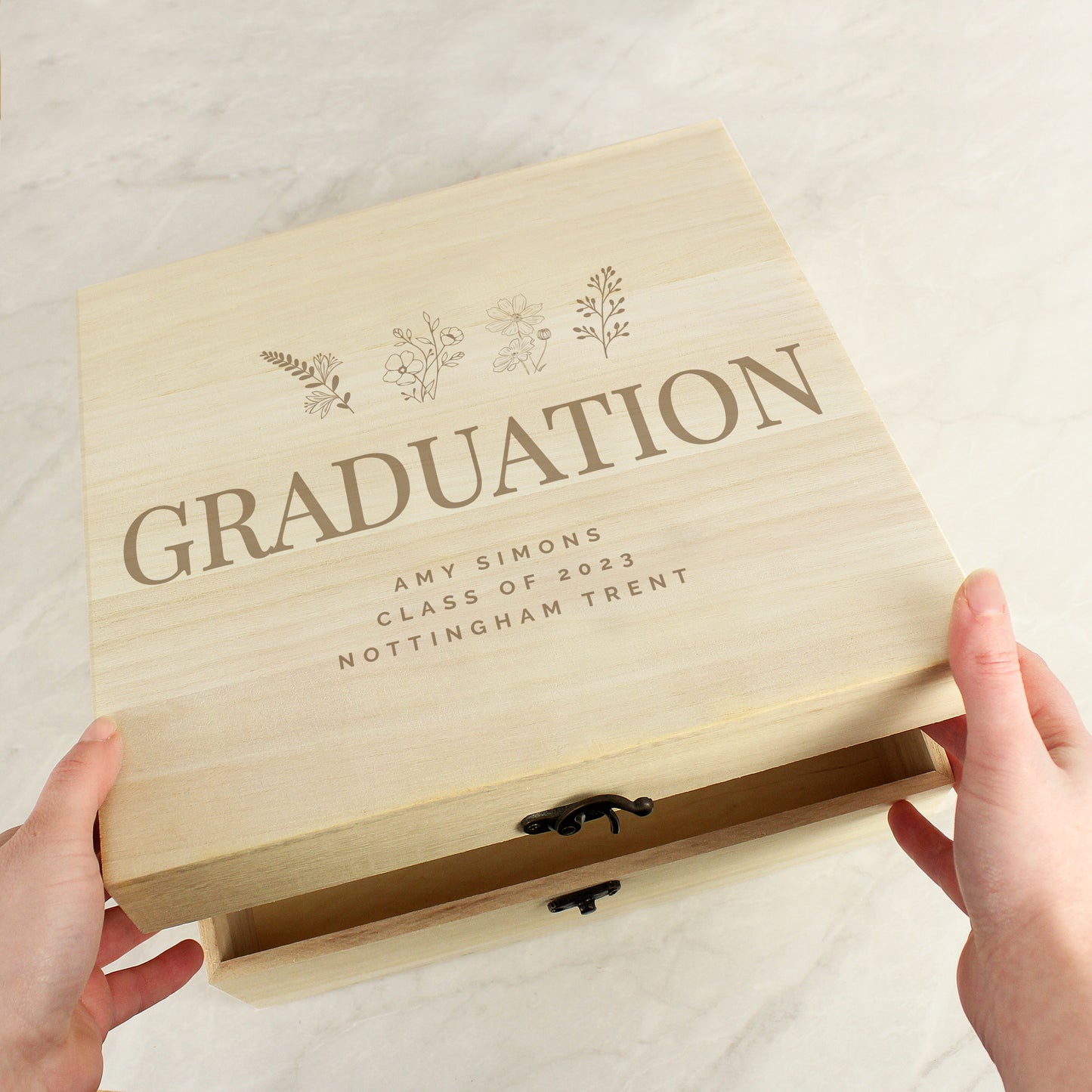 Personalised Engraved Floral Wooden Keepsake Box