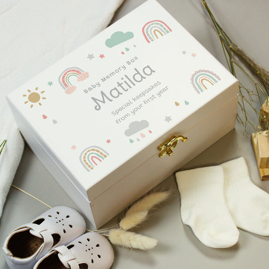 Personalised Rainbow White Wooden Keepsake Box - 22 x 16cm