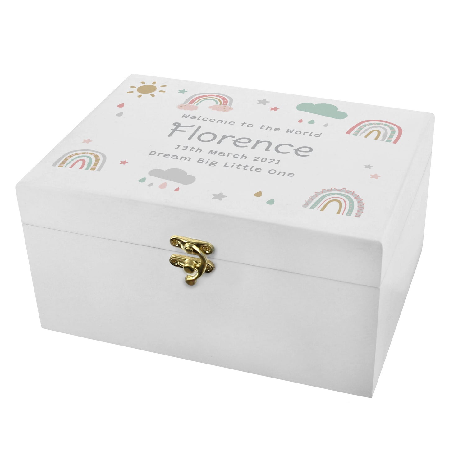 Personalised Rainbow White Wooden Keepsake Box - 22 x 16cm