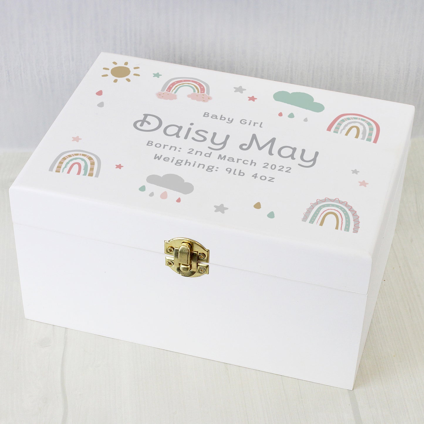 Personalised Rainbow White Wooden Keepsake Box - 22 x 16cm