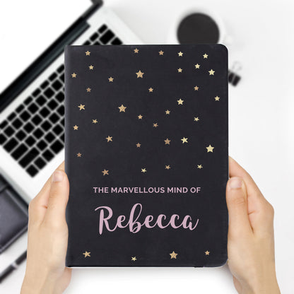 Personalised Starry Black Hardback Notebook