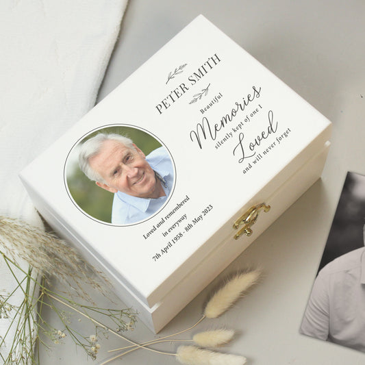 Personalised Memorial Photo Upload White Wooden Box - 22 x 16cm