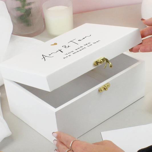 Personalised Gold Heart White Memory Box - 22 x 16cm