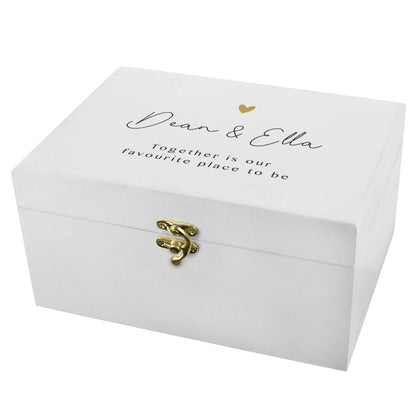 Personalised Gold Heart White Memory Box - 22 x 16cm