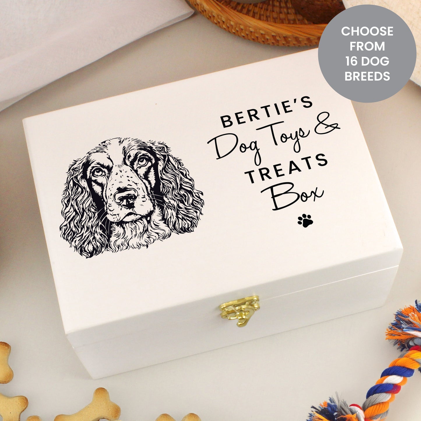 Personalised Dog Breed White Wooden Storage Box - 22 x 16cm