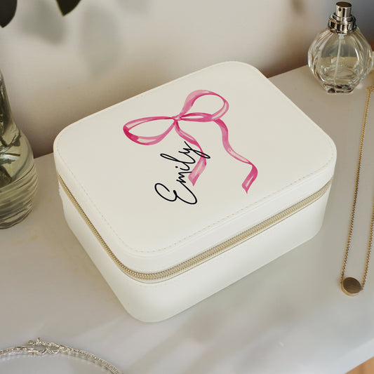 Personalised Bow Leatherette Jewellery Box