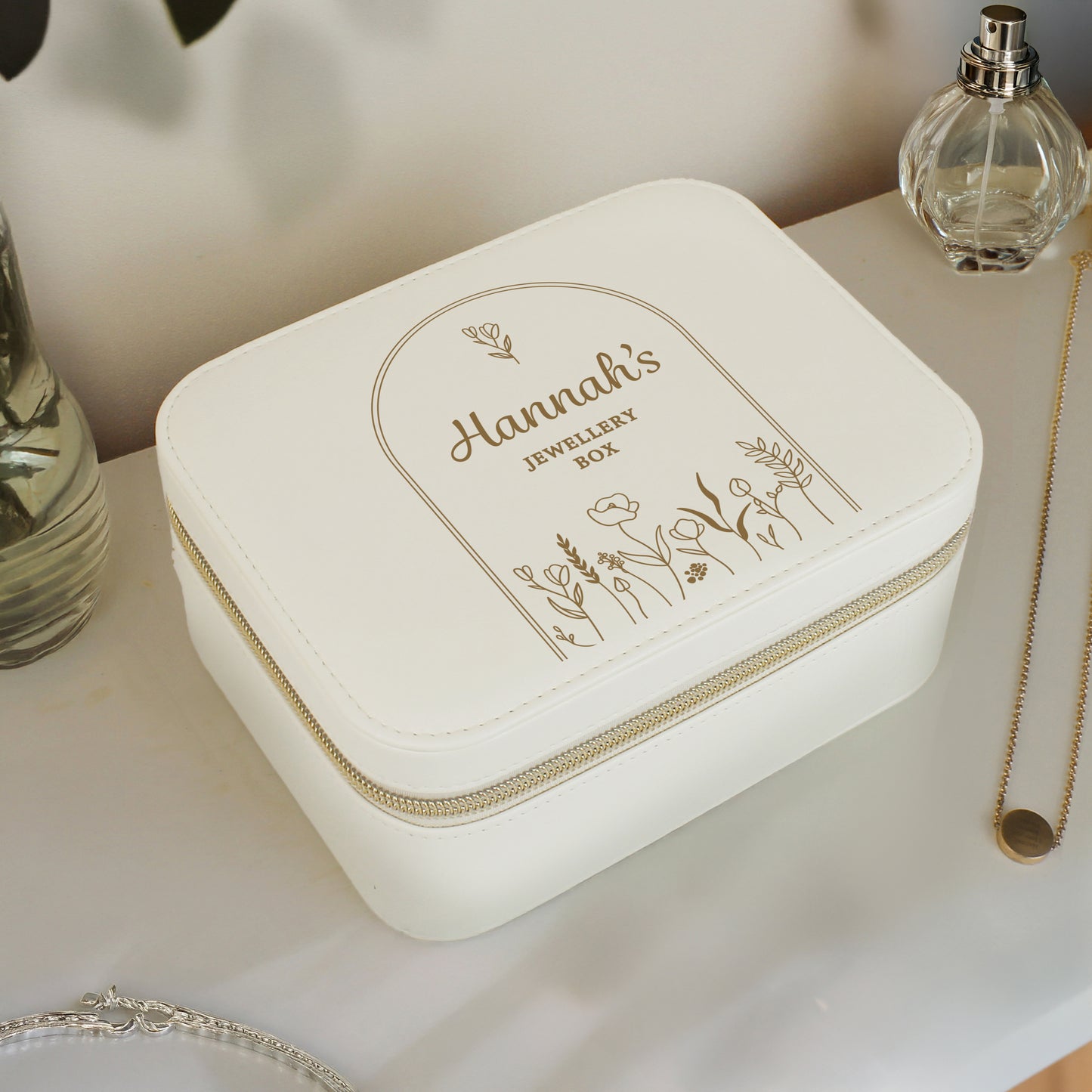 Personalised Floral Arch Leatherette Jewellery Box