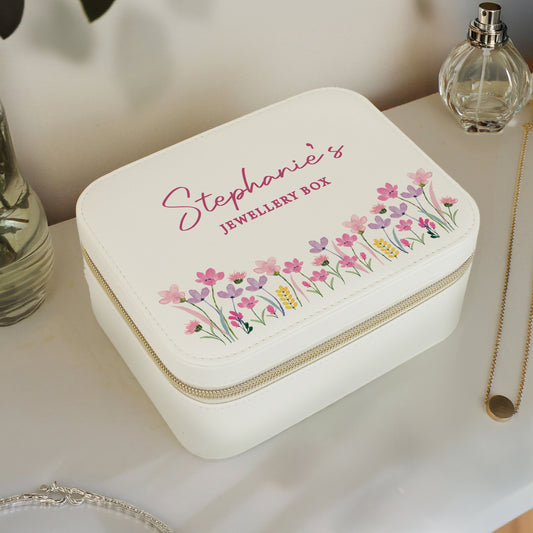 Personalised Floral Leatherette Jewellery Box