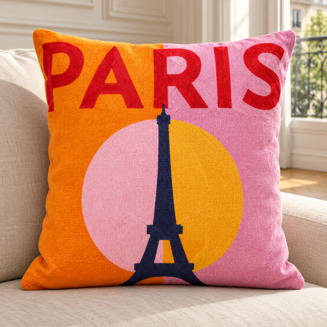 Paris Eiffel Tower Needlepoint Pillow