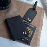 Personalised Passport Holder and Luggage Tag Faux Leather Black Grey or White