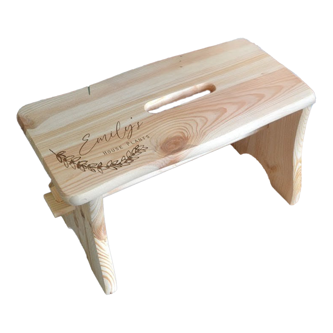 Personalised Plant Stand Rectangle Stool Engraved House Plant Bench