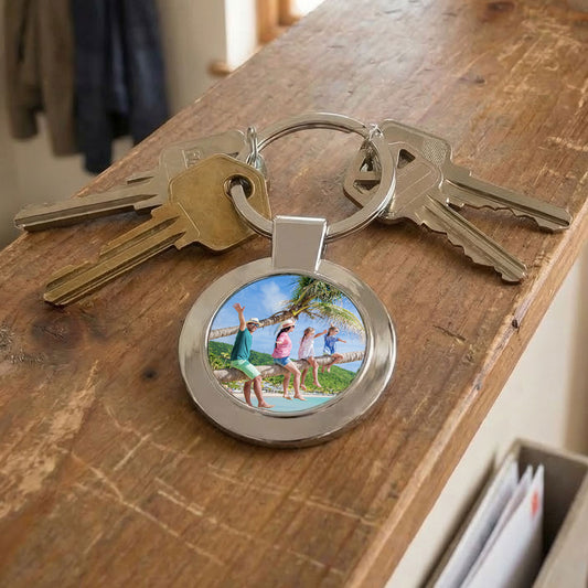Personalised Photo Circle Metal Keyring