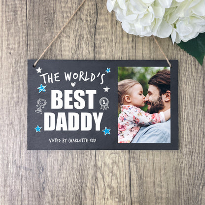 Personalised The World's Best Dad Photo Slate Hanging Plaque 25 x 15cm