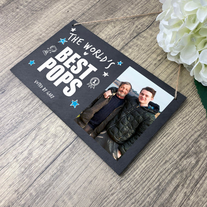 Personalised The World's Best Dad Photo Slate Hanging Plaque 25 x 15cm