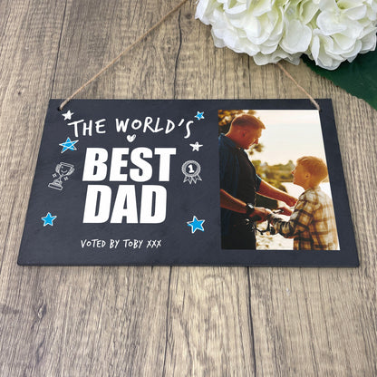Personalised The World's Best Dad Photo Slate Hanging Plaque 25 x 15cm