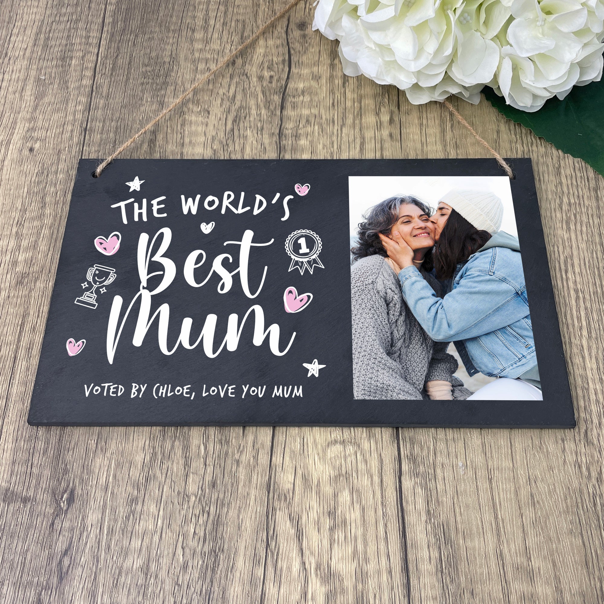 Personalised The World's Best Mum Photo Slate Hanging Plaque 25 x 15cm
